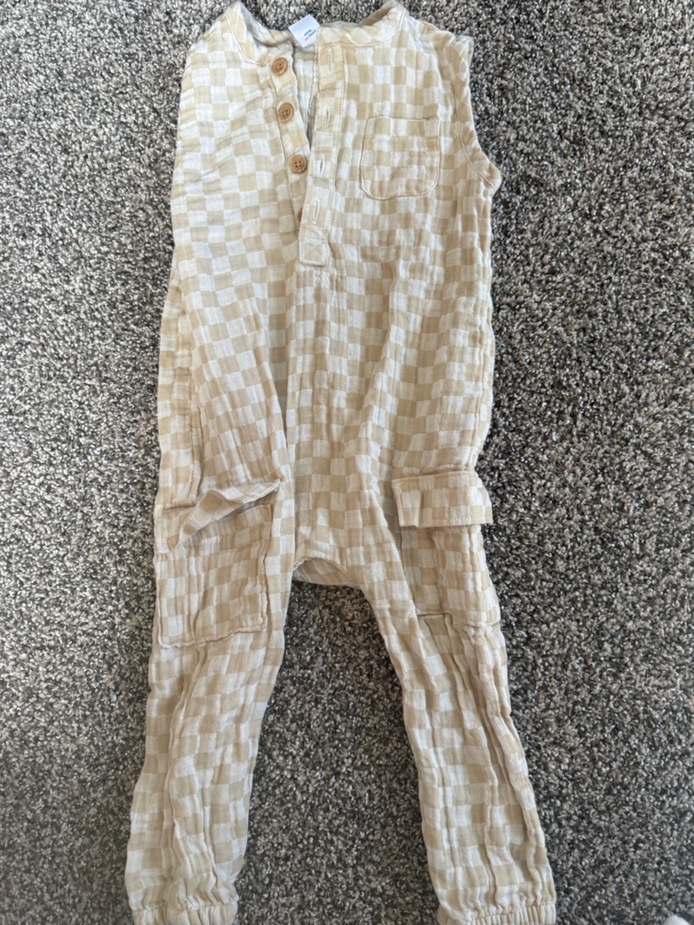 100% Cotton Old Navy Baby Boy Beige Checkered Romper 18-24 Months